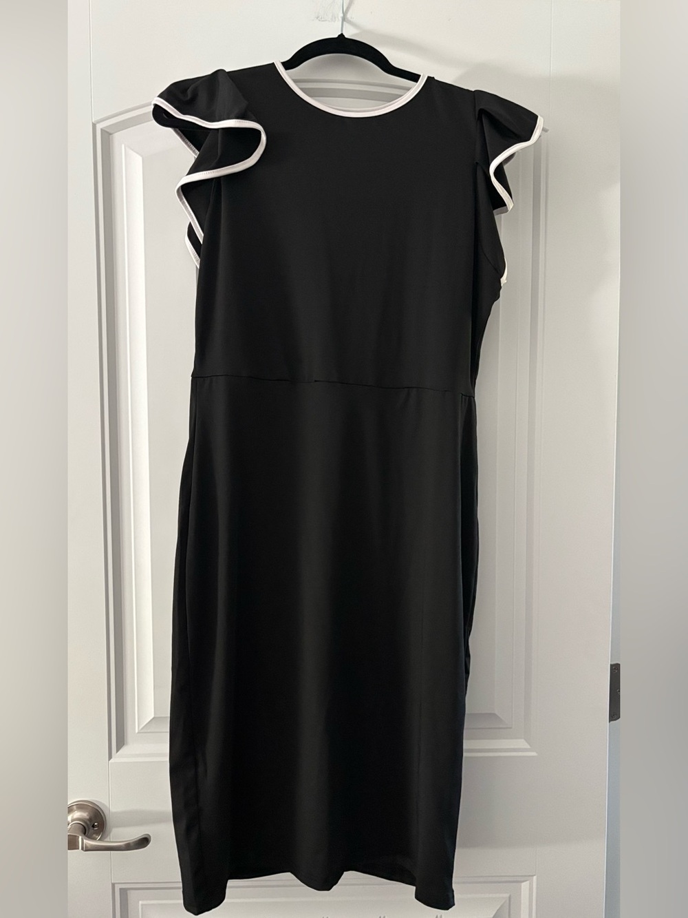 SHEIN Black Midi Dress with White Trim Ruffle Sleeves